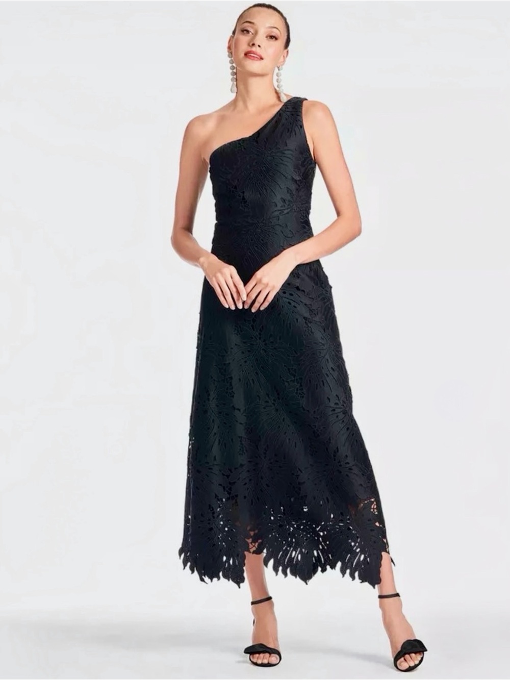 SACHIN + BABI Marzia Women’s Black Palm Leaf Lace 1 Shoulder Asymmetrical Dress